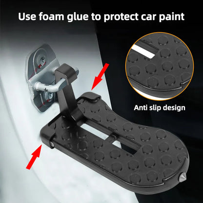 Foldable Car Roof Rack Step: Universal Latch Hook Auxiliary Walking Car Foot Pedal - Aluminum Alloy Safety Hammer Included