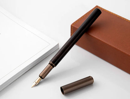 Luxury Retro Wood & Bronze Fountain Pen – 0.5mm Calligraphy Ink Pen for Office, Business & Gift Stationery