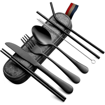 8PCS Portable Tableware Set — Travel Picnic Cutlery with Chopsticks, Fork, Spoon & Knife in Carry Case