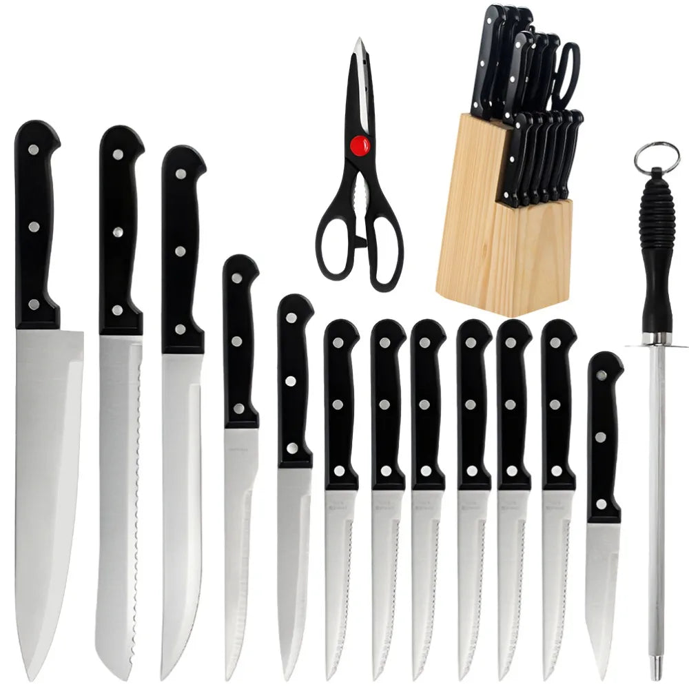 15-Piece Chef Knife Set – Stainless Steel Kitchen Knives with Scissors, Sharpening Rod & Solid Wood Block