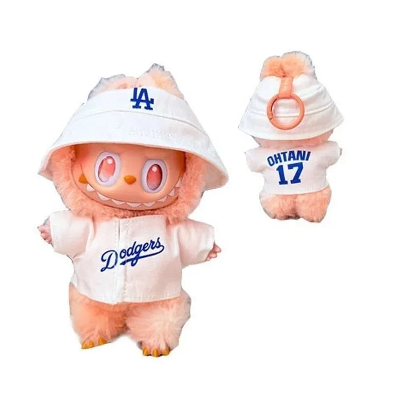 Labubu 15-17cm Doll Sports Outfit – LA Baseball & Trendy Tennis/Badminton Clothing, T-Shirt & Cargo Pants Set