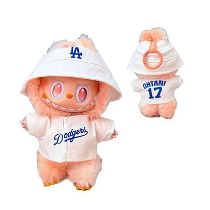 Labubu 15-17cm Doll Sports Outfit – LA Baseball & Trendy Tennis/Badminton Clothing, T-Shirt & Cargo Pants Set