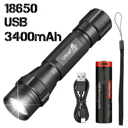 UltraFire T1 Pro Tactical Flashlight – 1200LM Powerful Rechargeable Police Flashlight with Holster for Outdoor Use