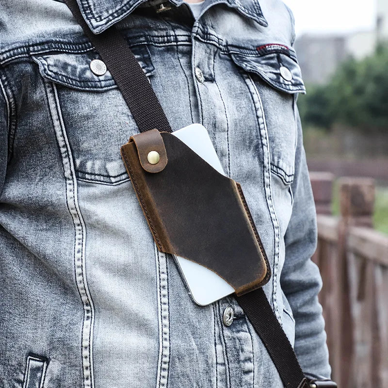 Men’s Leather Waist Bag – Phone Holster Pouch Wallet for 6.7" Smartphones