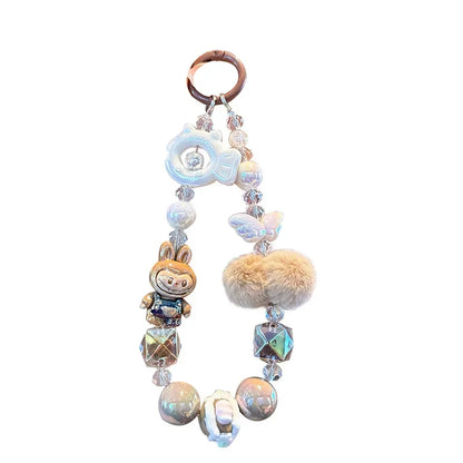 New Rabbit Hairball Beaded Mobile Phone Chain — Cute Cartoon Lanyard & Bag Pendant, Popular Gift Phone Charm for Girls