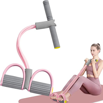 4-Tube Resistance Band with Yoga Pedals - Elastic Pull Rope for Abdominal, Waist, Arm Training & Home Fitness