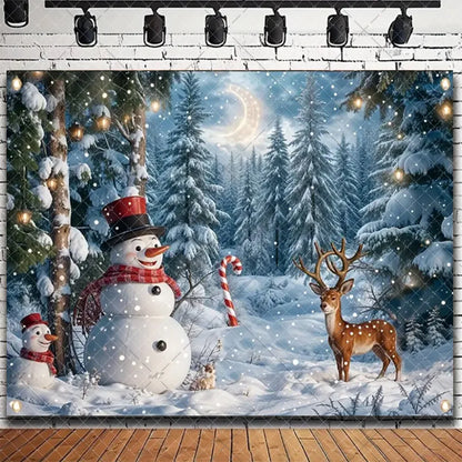 Merry Christmas Backdrop 2026 – Santa, Snowman & Xmas Tree Background for Family Party, Baby Shower & Photo Props