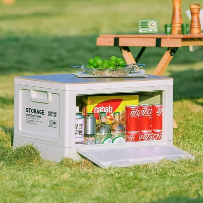 Camping Storage Box with Trunk Organizer - Multi-Functional Folding Outdoor Bench and Chopping Board for Picnics and Car Camping