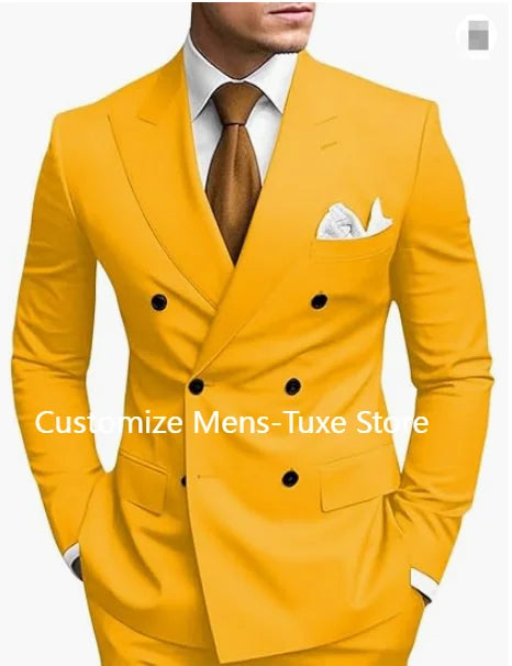 Men's Brown Double Breasted Suit - Slim Fit Peaked Lapel Formal Blazer & Trousers Set For Business and Wedding Wear