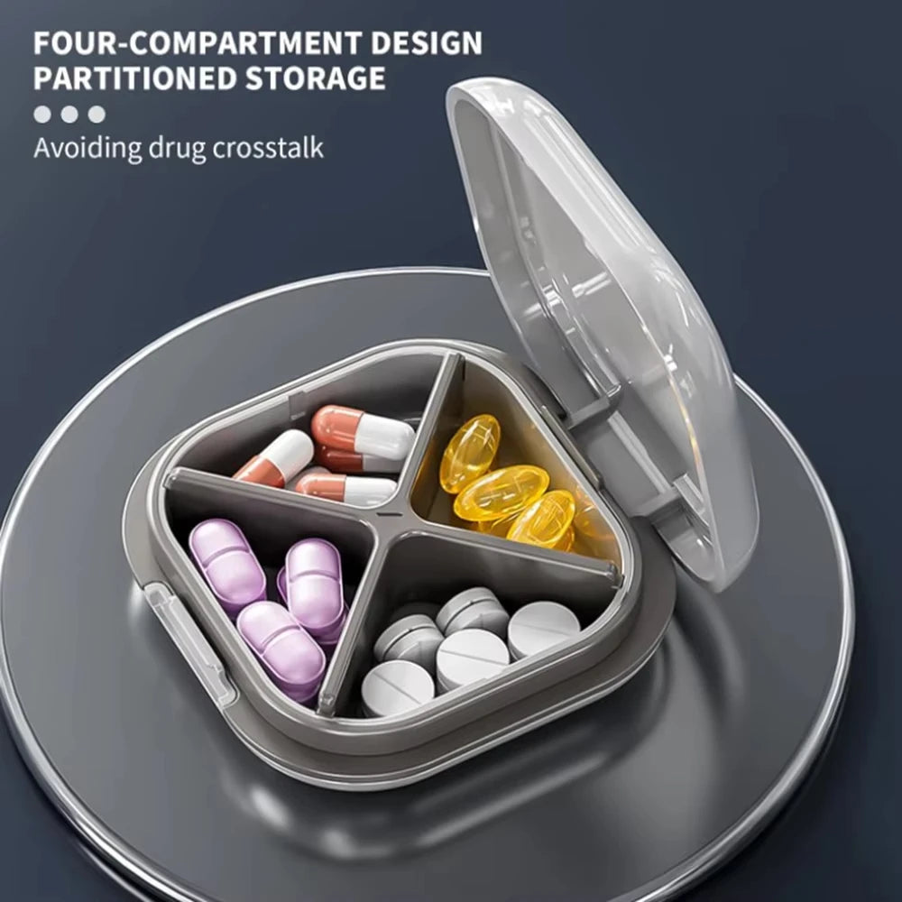 Mini 4-Compartment Pill Box - Lightweight Portable Travel Medicine Storage Case for Daily Use