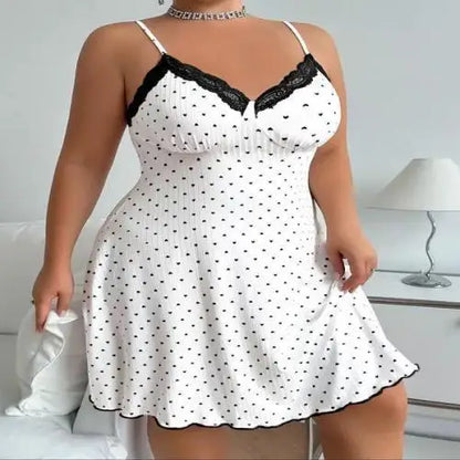 XL-5XL Plus Size Lace Nightgown - V-Neck Knee-Length Suspender Sleepwear for Women
