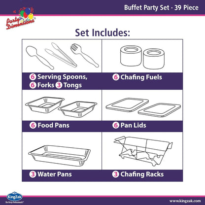 39-Piece Disposable Chafing Buffet Set – Full Size with 6-Hour Fuel Cans, Covers & Serving Utensils, Premium Catering Set