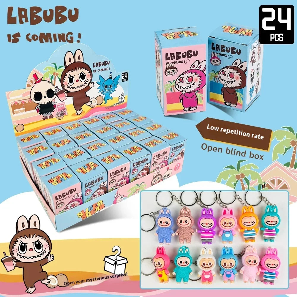 Rabu Blind Box Keychain 12/24pcs — Kawaii Cartoon Character Pendant, Mystery Box Toy for Bag, Room Decor & Gift