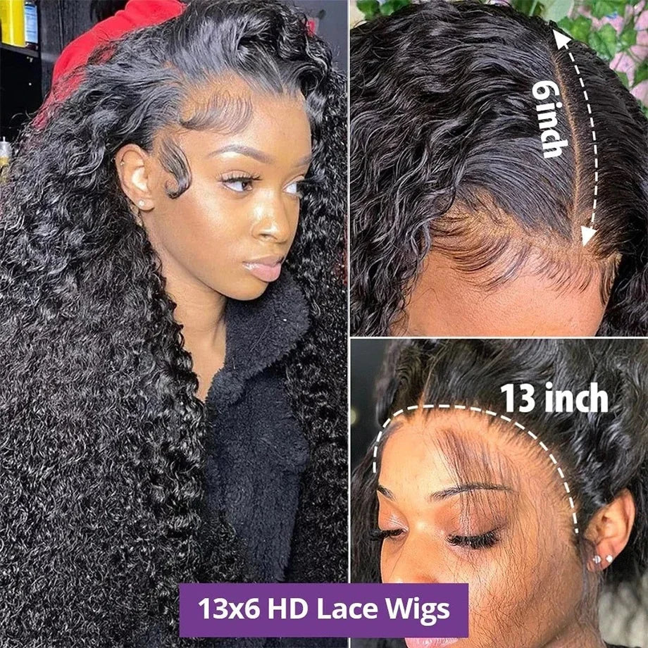 Curly HD Lace Front Wig – 100% Human Hair 13x6 Lace Frontal Deep Wave & Water Wave Wig, Affordable Wigs for Women