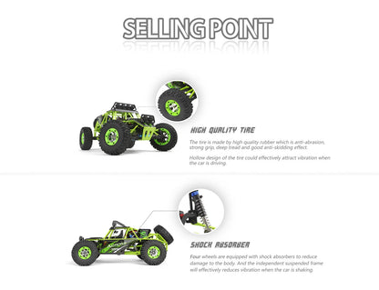 WLtoys 12428 1:12 RC Racing Car — 4WD High-Speed Off-Road Remote Control Buggy with LED Light, Alloy Climbing Truck, Boys & Kids Gift