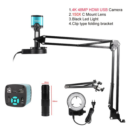 4K 48MP HDMI USB Industrial Microscope Camera – 1-130X/150X/180X Zoom C Lens for Soldering & Repair