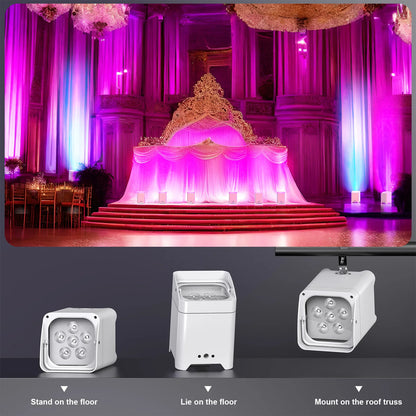 RGBWA+UV LED Par Light - 6x18W Rechargeable Wireless DMX Stage Lights with Carrying Bag