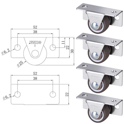 4Pcs Silent Rubber Casters | Low Profile Drawer Wheels for Furniture, Kitchen Cabinets, Tables, Side Installation Replacement