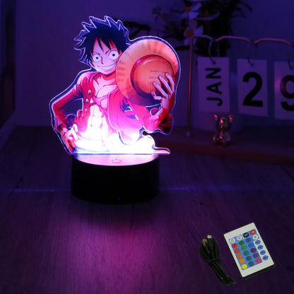 One Piece Luffy Zoro Action Figures 3D LED Lamp – Anime PVC Model Toy Night Light for Kids & Christmas Gift
