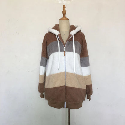 Oversized Jacket for Women – 2023 Autumn Winter Warm Plush Hooded Coat, Loose Fit Streetwear with Pockets