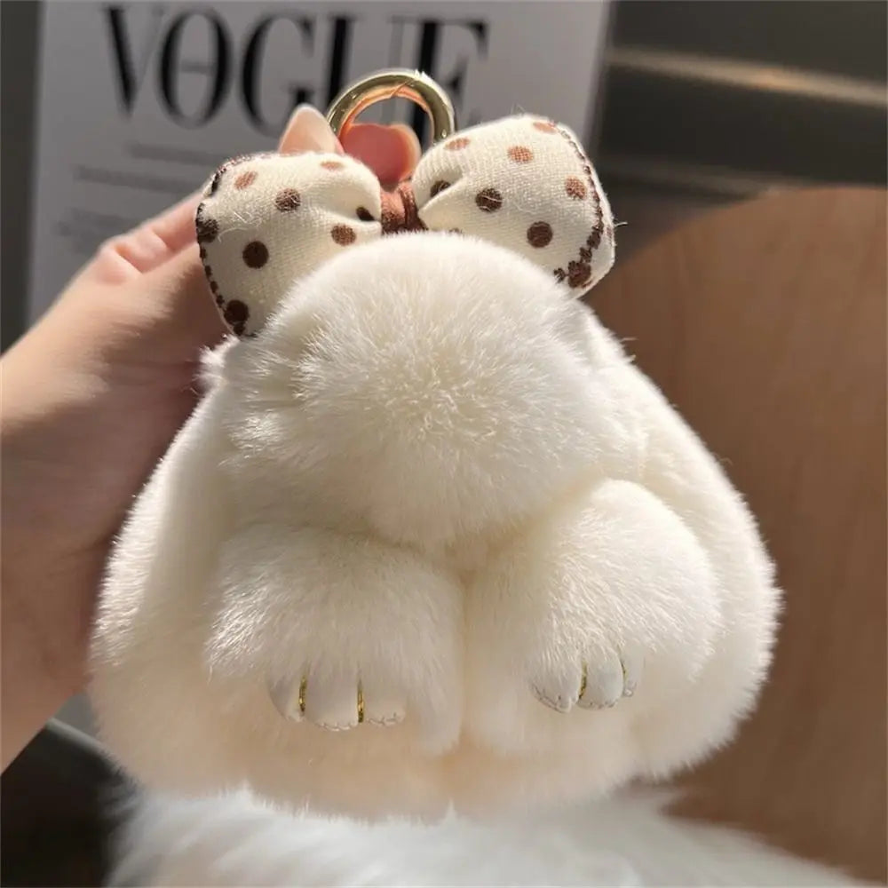 Hair Bow Rabbit Fur Keychain – Cute Fluffy Bunny Plush Bag Charm & Couple Pendant
