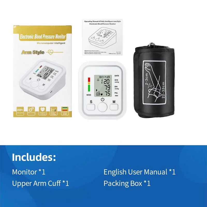 Spanish Voice Digital Arm Blood Pressure Meter – Medical Tonometer, Tensiometer, Sphygmomanometer with Pulse Measurement