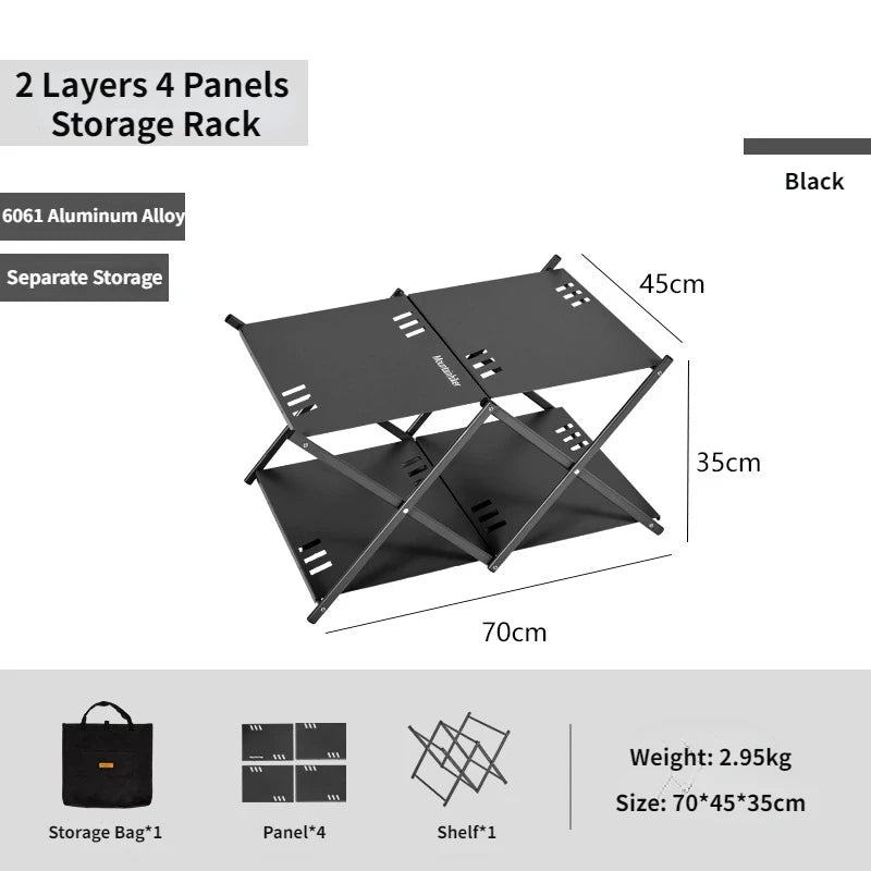 MOUNTAINHIKER Three-Tier Folding Rack – Portable Outdoor Storage Shelf for Camping, Picnic, BBQ & Garden Use