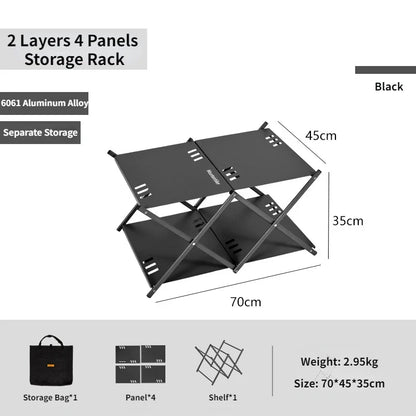 MOUNTAINHIKER Three-Tier Folding Rack – Portable Outdoor Storage Shelf for Camping, Picnic, BBQ & Garden Use