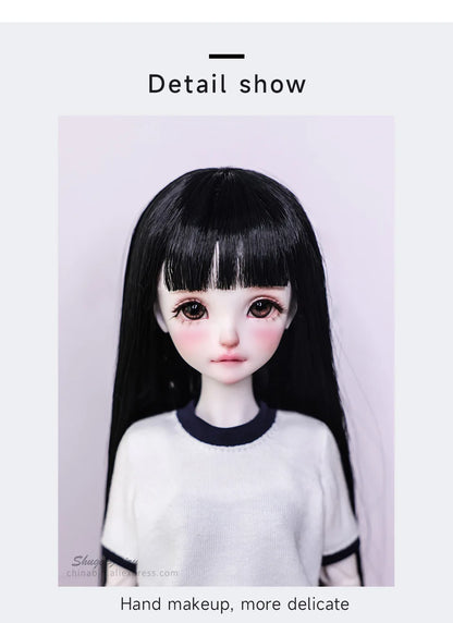 Shuga Fairy Mirai 1/5 BJD Doll with Ruoguan Body, Long Black Hair, Juvenile Features, Resin Joint Doll for Collectors