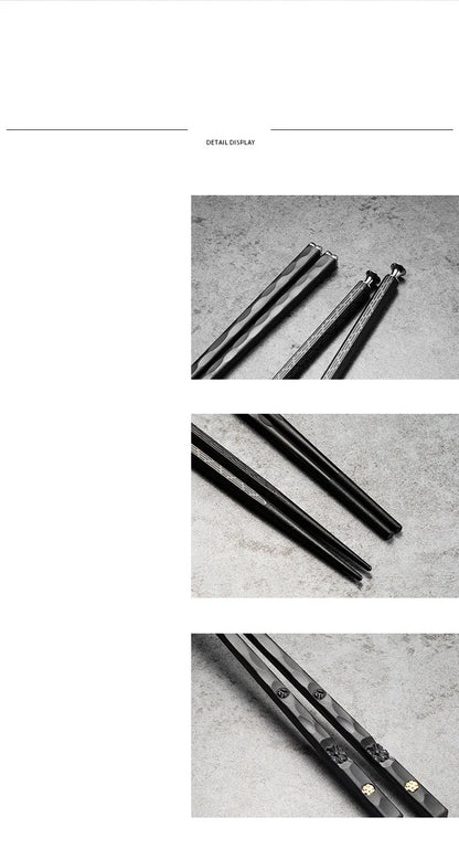 5 Pairs Japanese Reusable Chopsticks – Black Sushi Sticks for Food, Noodles, Alloy Chinese & Korean Kitchen Tableware