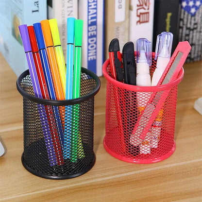 Multifunction Mesh Pen Holder - Round or Square Desk Organizer for Pens, Pencils & Stationery