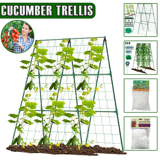 A-Frame Garden Trellis Kit - Rustproof Vegetable Climbing Support with Net for Cucumbers & Outdoor Plants