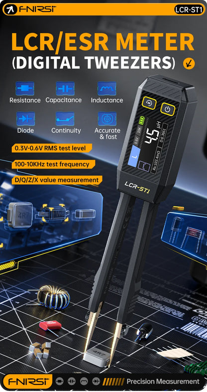 FNIRSI LCR-ST1 Mini Smart Tweezer | LCR SMD ESR Tester for Resistance, Capacitance, Inductance, Continuity & Diode Testing