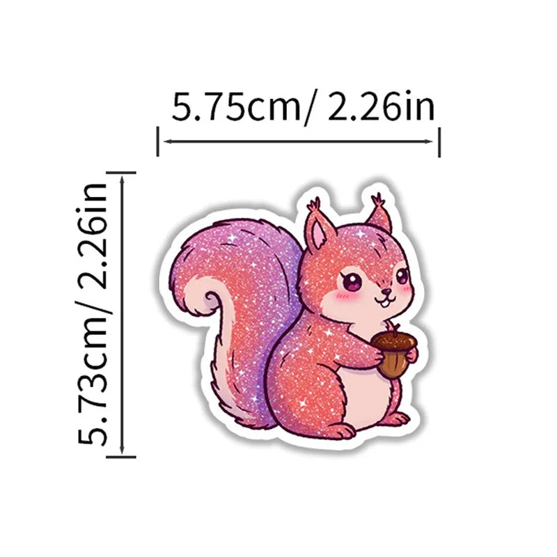 50-Piece Kawaii Animal Sticker Set - Glittery Cartoon, Rainbow, and Starry Sky Waterproof Vinyl Decals for Laptops and Water Bottles