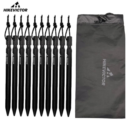 HIKEVICTOR 10Pcs 18cm Aluminum Alloy Tent Pegs | Camping Accessories with Hammer | Wind Rope Nail Storage Case | Travel Essential