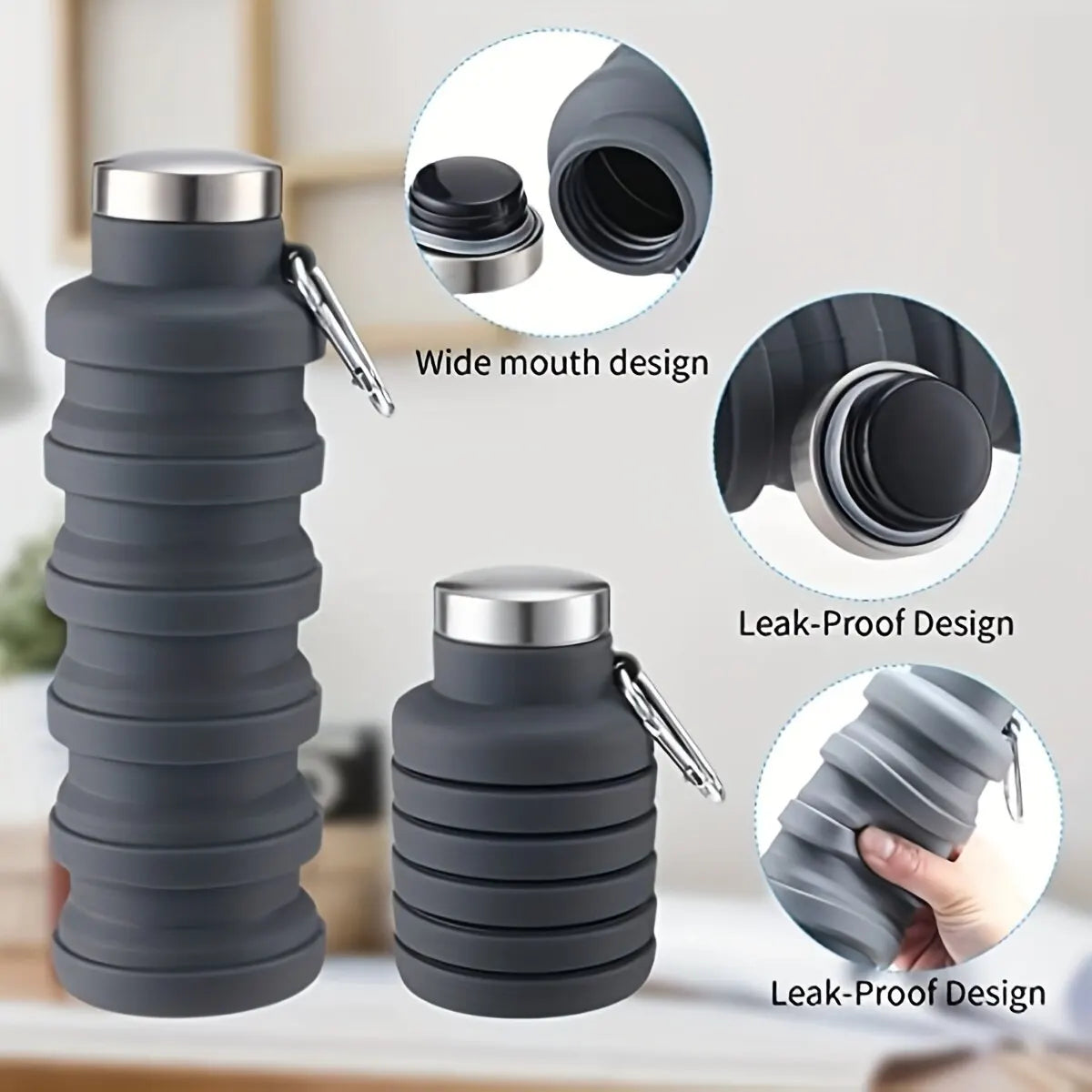 Collapsible Silicone Water Bottle - BPA Free, Reusable and Foldable for Outdoor Hiking and Mountaineering