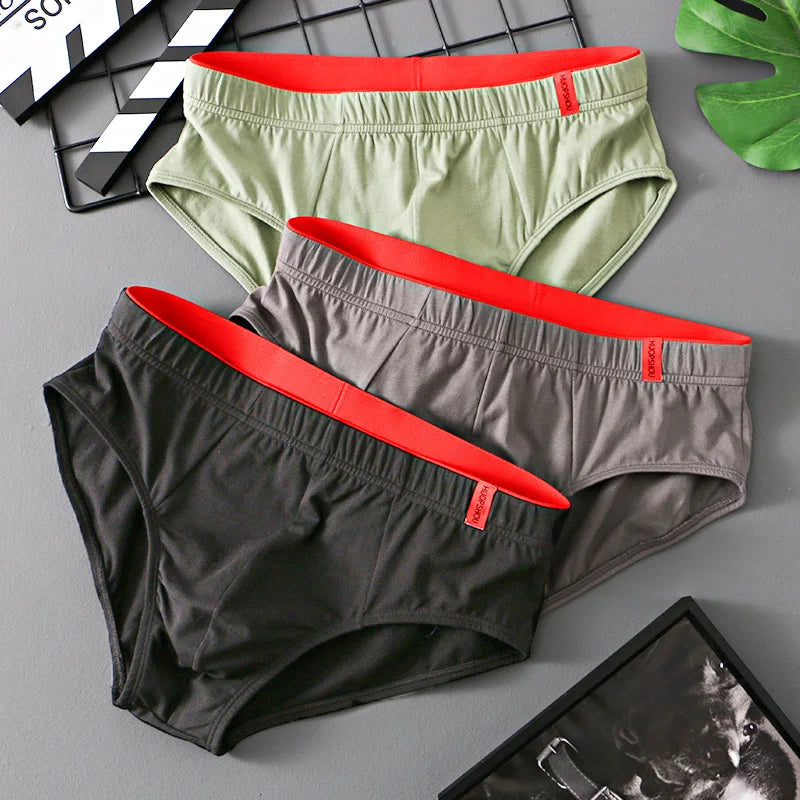 Men’s Cotton Briefs with Convex Pouch – Low Rise Breathable Solid Color Underwear (1/3PCS Pack) Comfortable Youth Fit