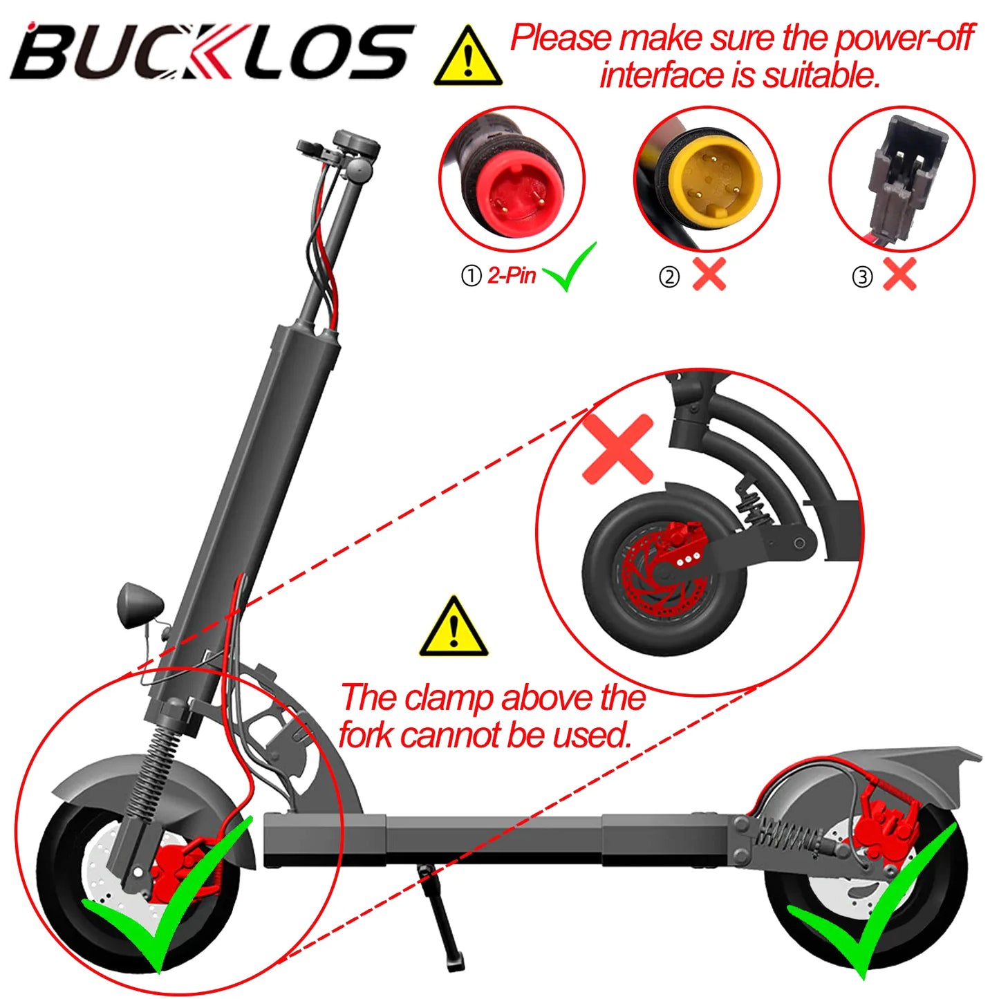 BUCKLOS HD-E735 E-Bike Hydraulic Brake – 4-Piston 1150mm/1950mm Power-Off Brake for MTB, Scooter & Bicycle Parts