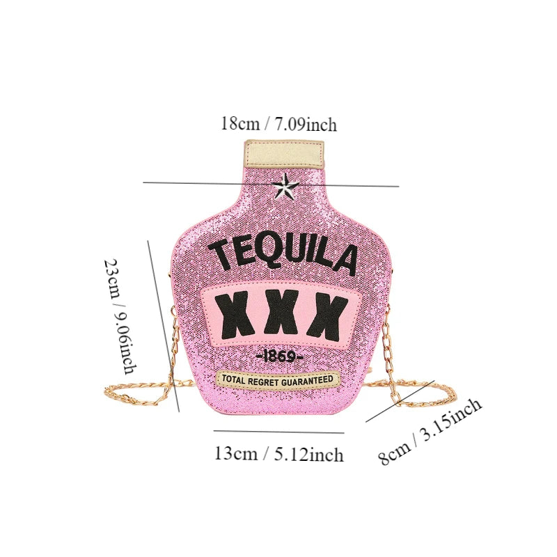 Ladies Fashion Laser Sequin Letter Wine Bottle Crossbody Shoulder Bag – Creative Personalized Design