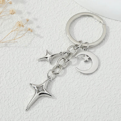 Y2K Star & Moon Metal Keychain – Handmade Friendship Key Ring for Women & Men Handbag Decoration