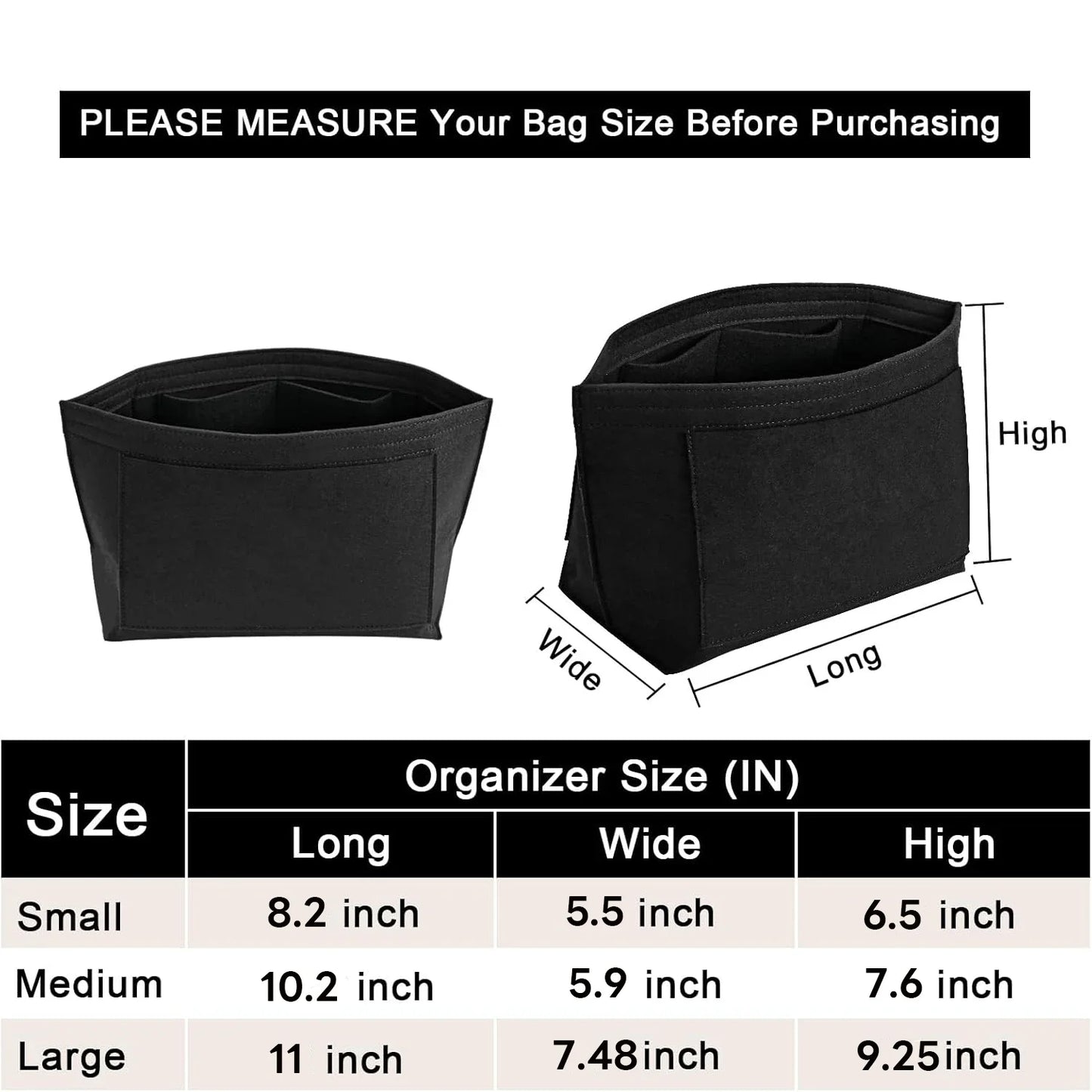 Longchamp Le Pliage S/ML Purse Organizer Insert — Custom Felt Liner with Multi-Compartment Bag Organizer