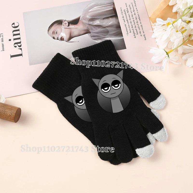 Sprunki Knitted Gloves for Kids - Cute Cartoon Touchscreen Winter Warm Mittens for Boys & Girls