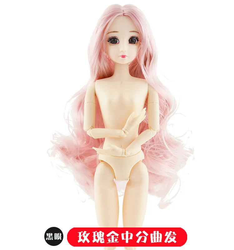 30cm Fashion Doll – 1/6 BJD Body with 3D Eyes, Long Wig, Princess Makeup DIY Toy for Girls