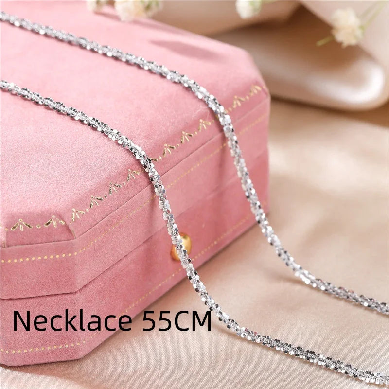Authentic S925 Sterling Silver Necklace – 2mm Sparkling Collarbone Sweater Chain, Elegant Jewelry Gift for Women