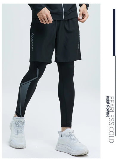 Men’s 2-Piece Sports Set — Tight Cycling & Fitness Shorts, Quick-Dry, High-Elasticity Running & Training Compression Pants