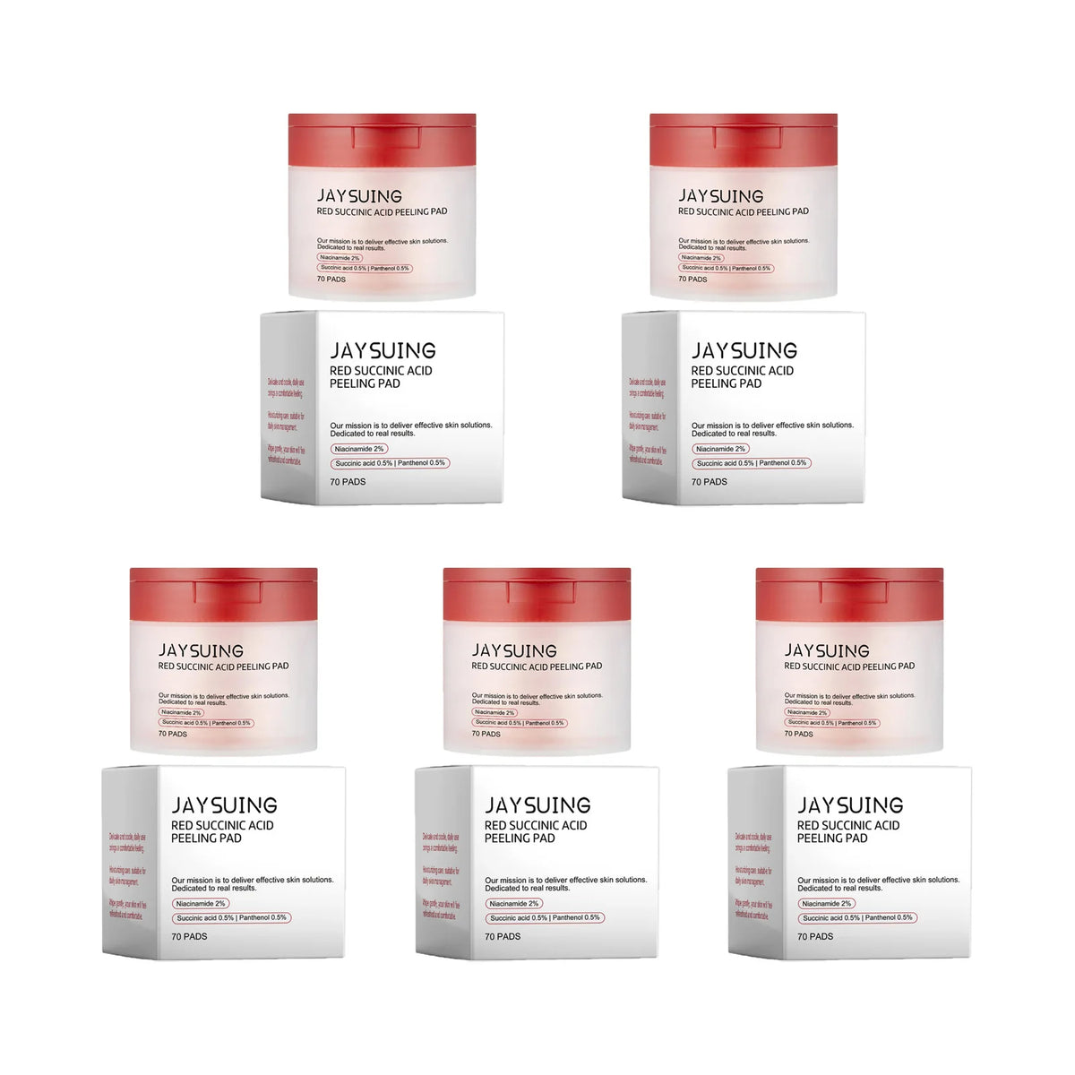 70-Piece Red Succinic Acid Peeling Pads - Gentle Exfoliating & Moisturizing Facial Pads with Panthenol