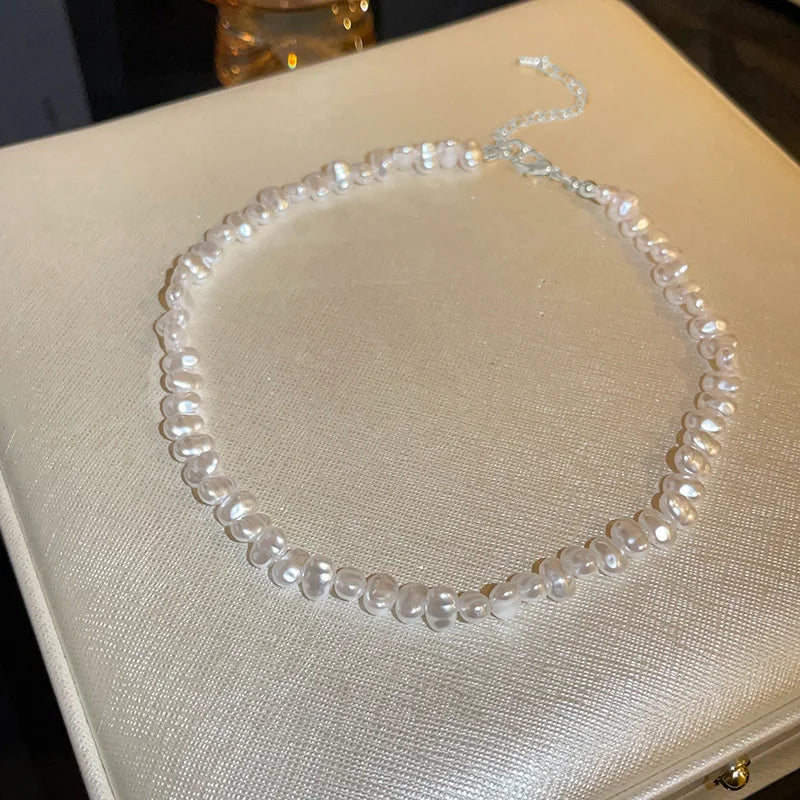 Simple Imitation Pearl Necklace – Adjustable Elegant Irregular Beads, Trendy Jewelry for Women, Girls, Date, Wedding & Party Gift