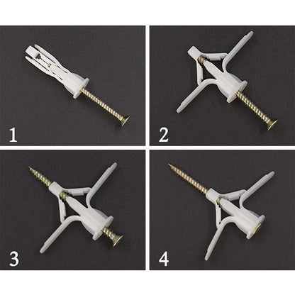 50/100Pcs Self-Drilling Drywall Anchor Kit with Screws – Nylon Expansion Anchors for Gypsum Board & Wall Mounting