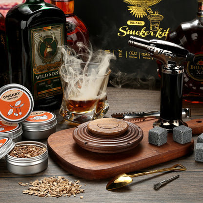 Cocktail Smoker Kit – Whiskey Smoking Set with 4 Wood Chips, Old Fashioned Drinks Accessories