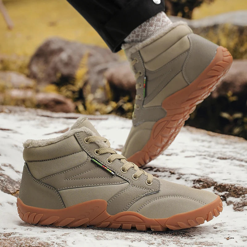 Men's Winter Snow Boots – Warm Fur Lined, Non-Slip Barefoot Outdoor Ankle Sneakers, Lightweight Hiking Shoes, Plus Size